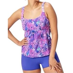 Kim Gravel x Swimsuits For All Scoop Neck Tankini Set w/Bike Short Sz 10 Purple